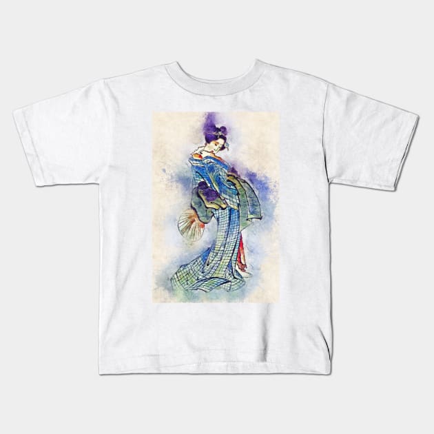 Beautiful Geisha / Vintage Watercolor Hokusai japanese art style from Edo period Kids T-Shirt by Naumovski